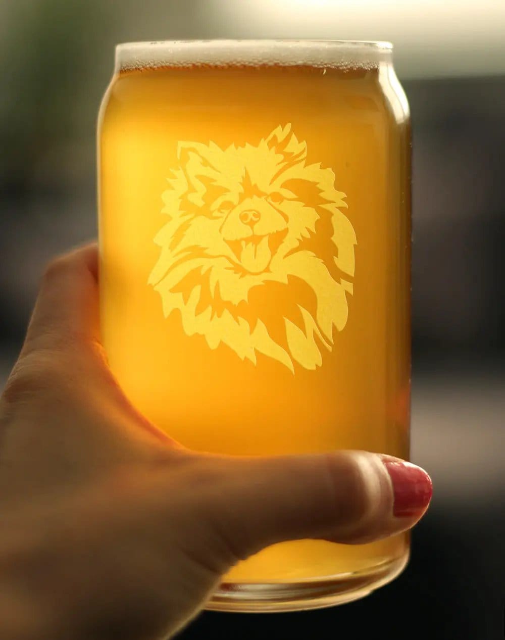 Etched Beer Can Pint Glass | 16 oz | Dishwasher Safe | Pomeranian Face