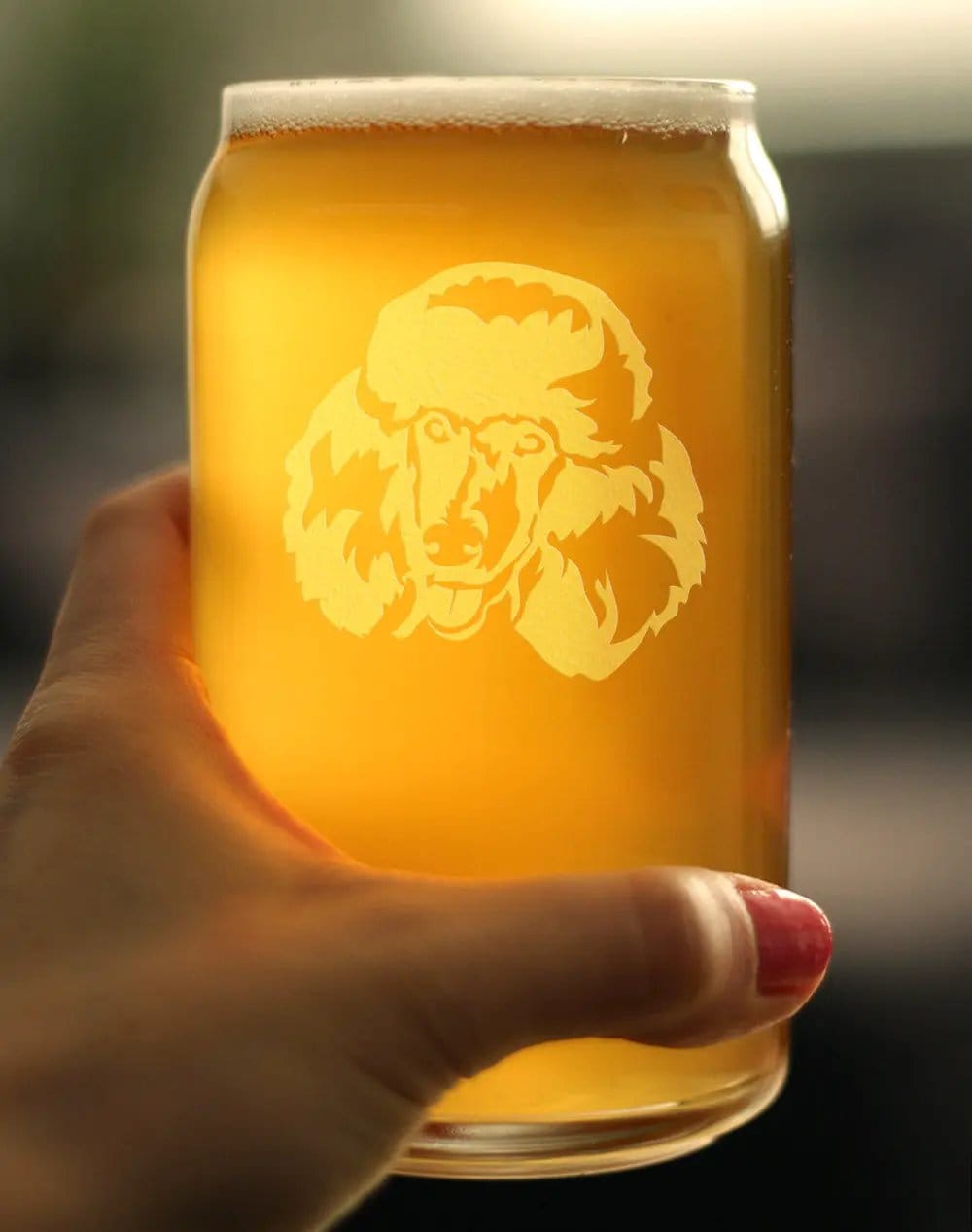 Etched Beer Can Pint Glass | 16 oz | Dishwasher Safe | Happy Poodle