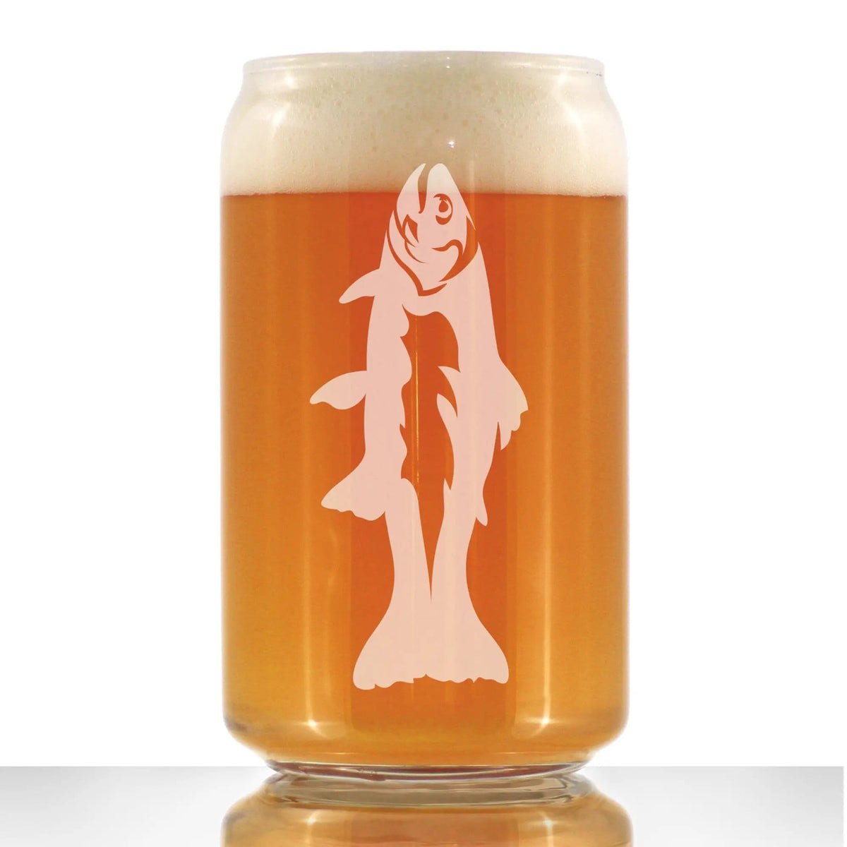 Etched Beer Can Pint Glass | 16 oz | Dishwasher Safe | Trout