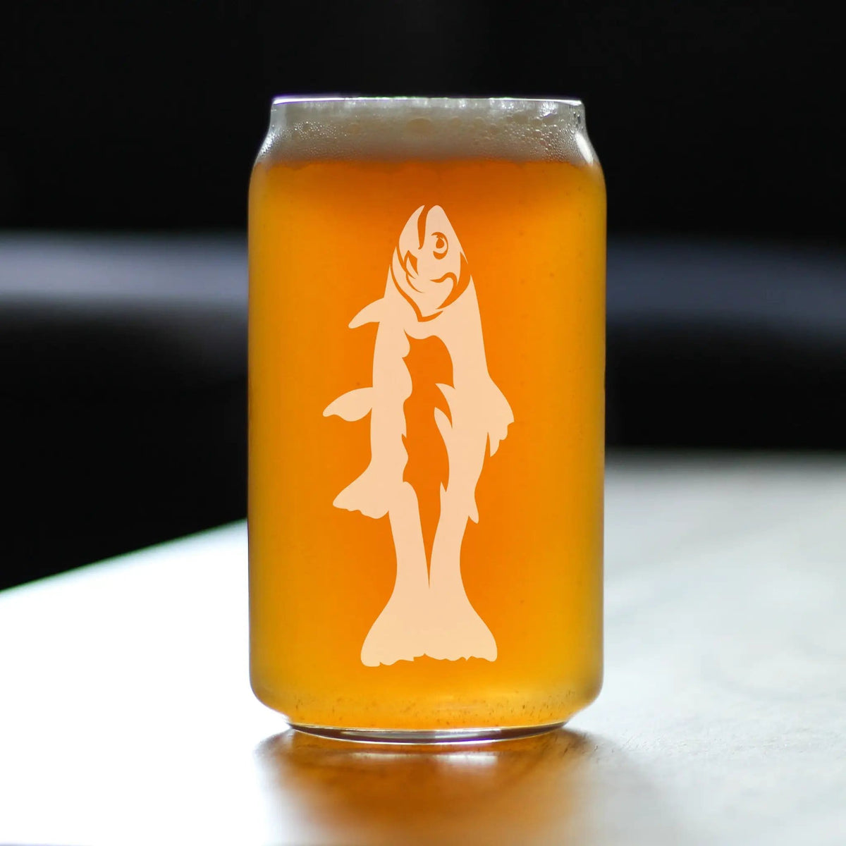Etched Beer Can Pint Glass | 16 oz | Dishwasher Safe | Trout