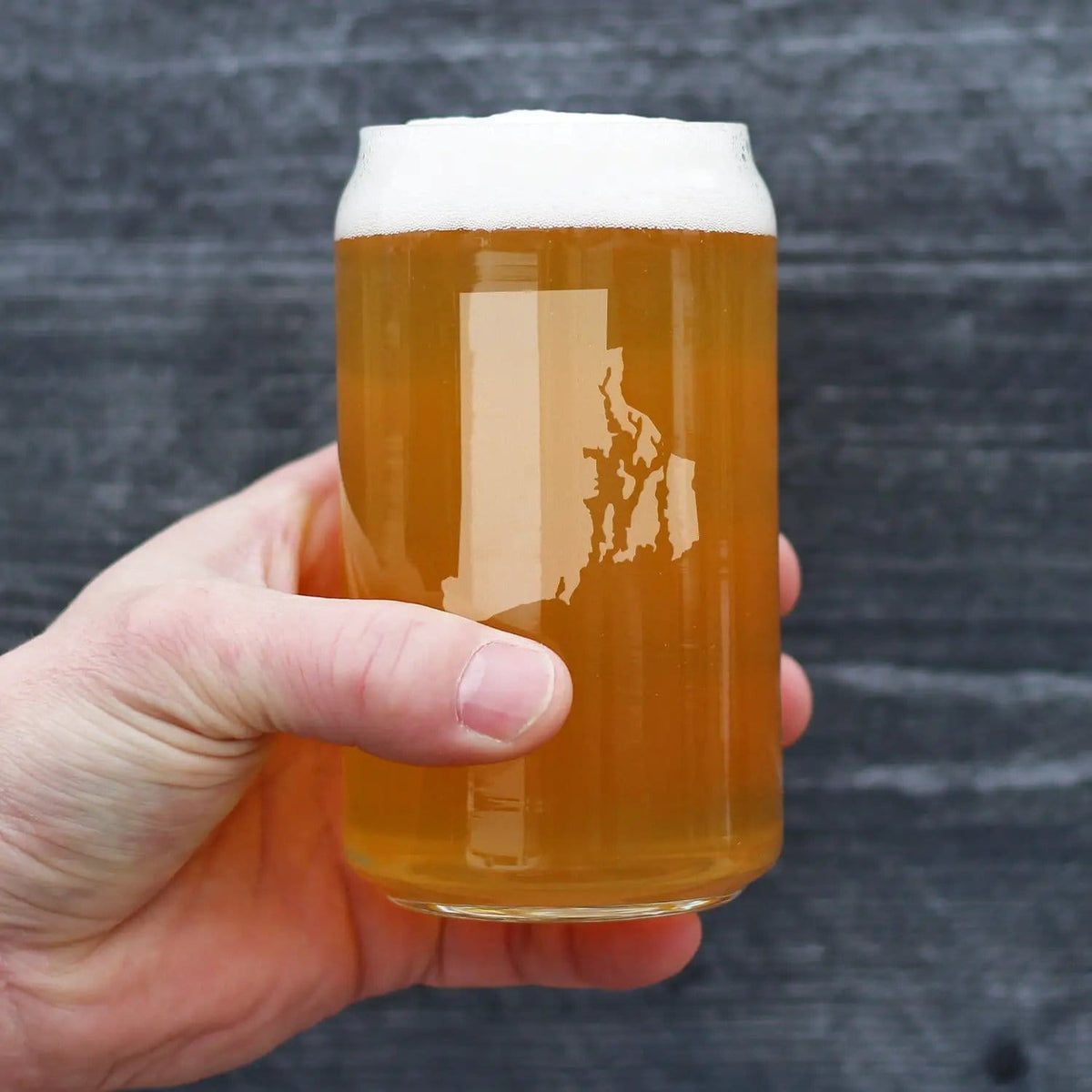Etched Beer Can Pint Glass | 16 oz | Dishwasher Safe | Rhode Island State Outline