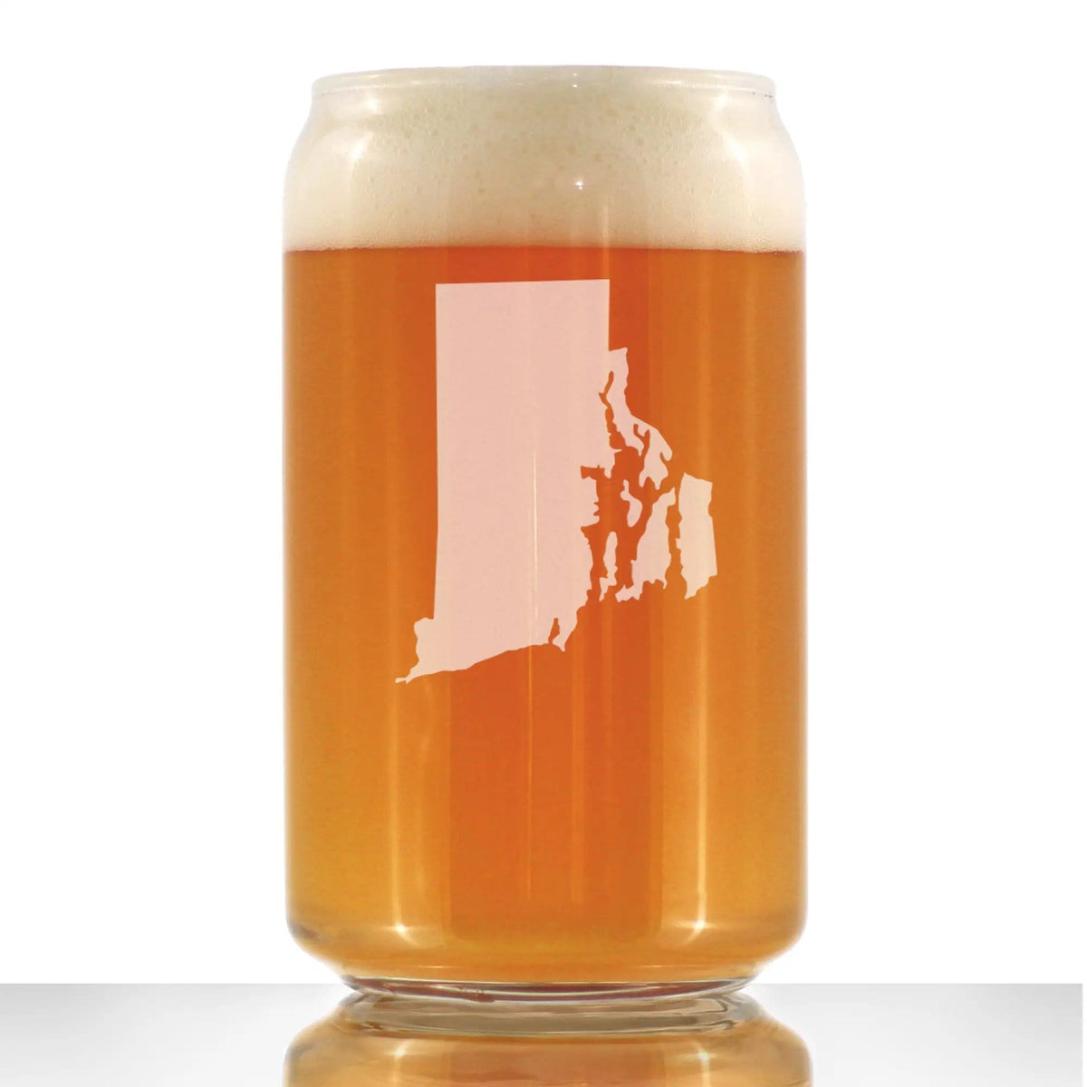 Etched Beer Can Pint Glass | 16 oz | Dishwasher Safe | Rhode Island State Outline