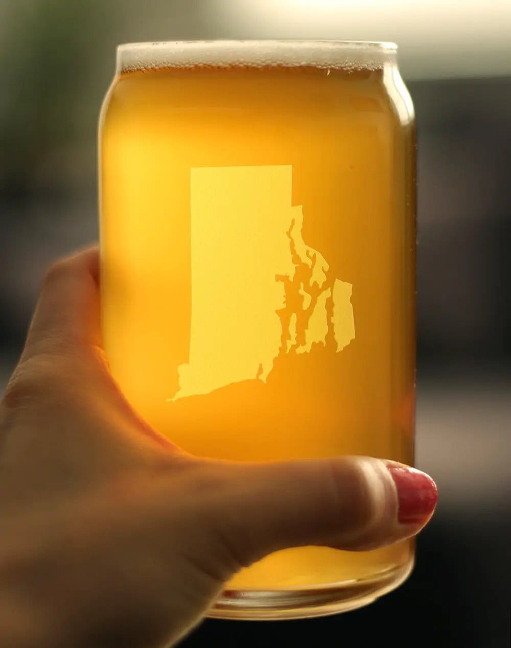 Etched Beer Can Pint Glass | 16 oz | Dishwasher Safe | Rhode Island State Outline