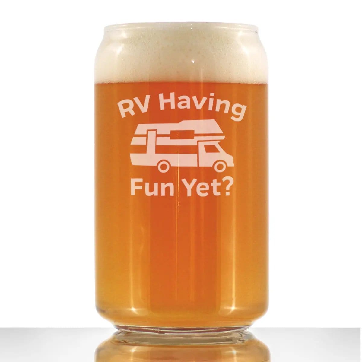 Etched Beer Can Pint Glass | 16 oz | Dishwasher Safe | RV Having Fun Yet