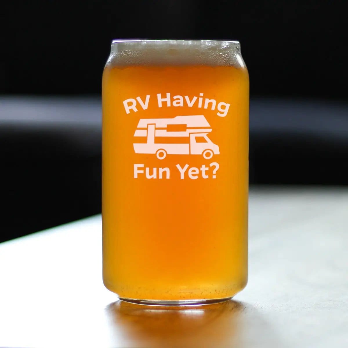 Etched Beer Can Pint Glass | 16 oz | Dishwasher Safe | RV Having Fun Yet