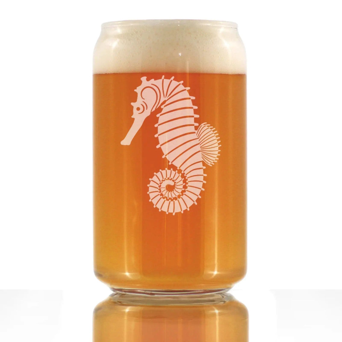 Etched Beer Can Pint Glass | 16 oz | Dishwasher Safe | Seahorse
