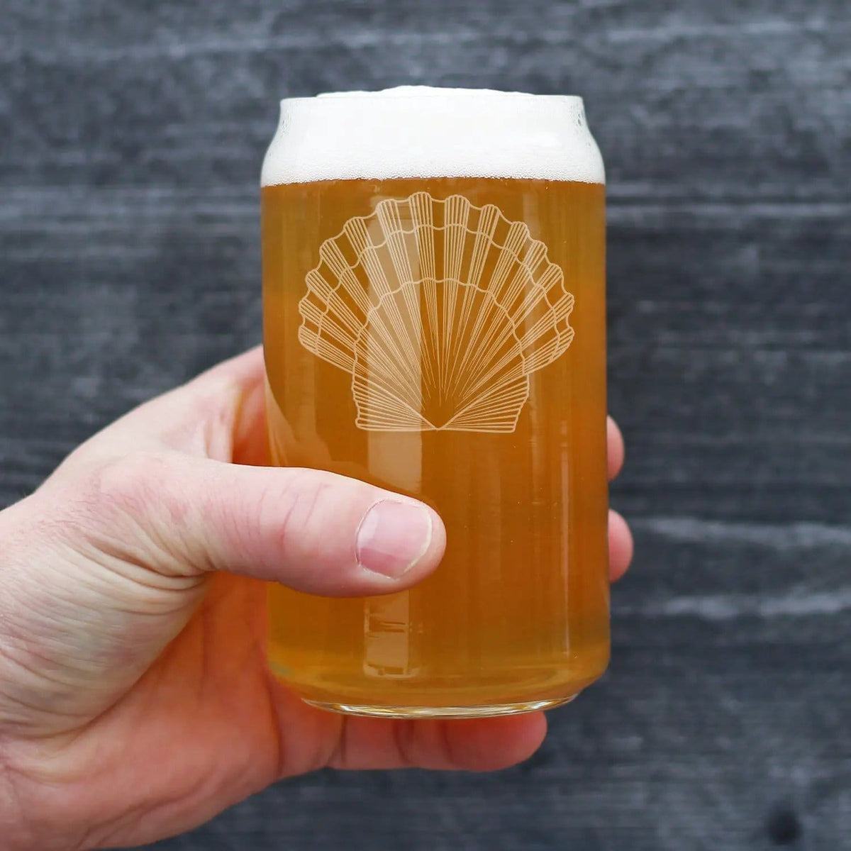 Etched Beer Can Pint Glass | 16 oz | Dishwasher Safe | Seashell Engraved