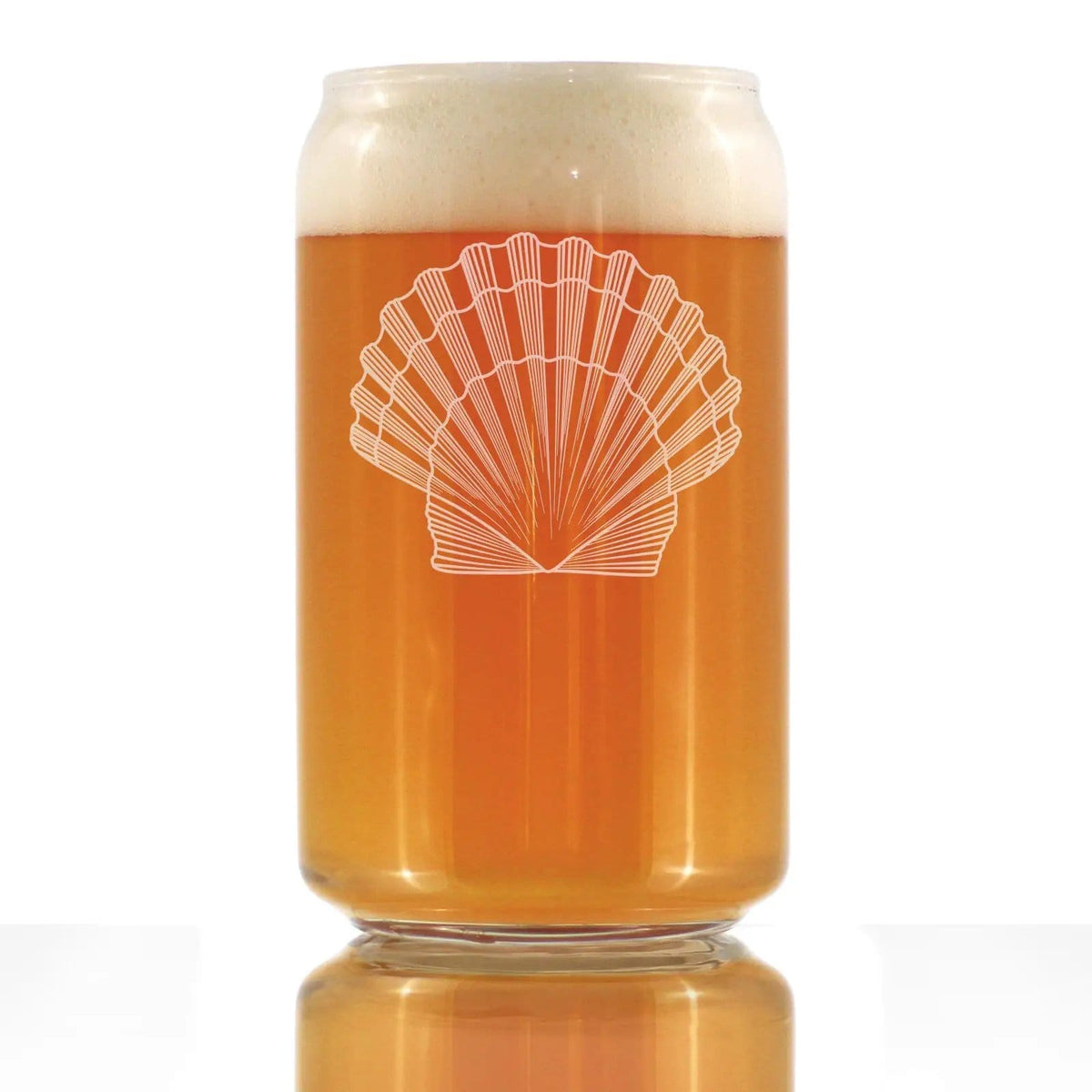 Etched Beer Can Pint Glass | 16 oz | Dishwasher Safe | Seashell Engraved