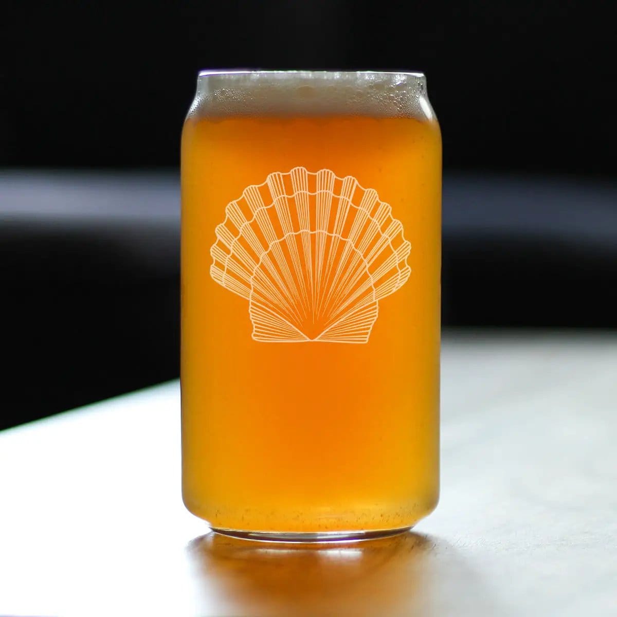 Etched Beer Can Pint Glass | 16 oz | Dishwasher Safe | Seashell Engraved