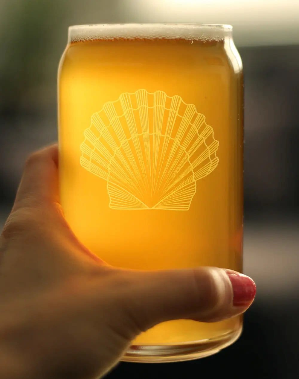 Etched Beer Can Pint Glass | 16 oz | Dishwasher Safe | Seashell Engraved