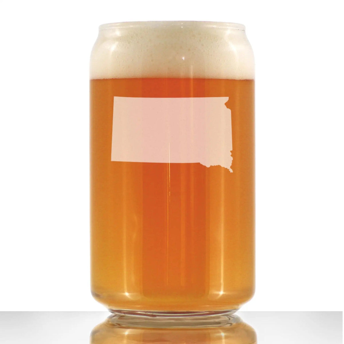 Etched Beer Can Pint Glass | 16 oz | Dishwasher Safe | South Dakota State Outline