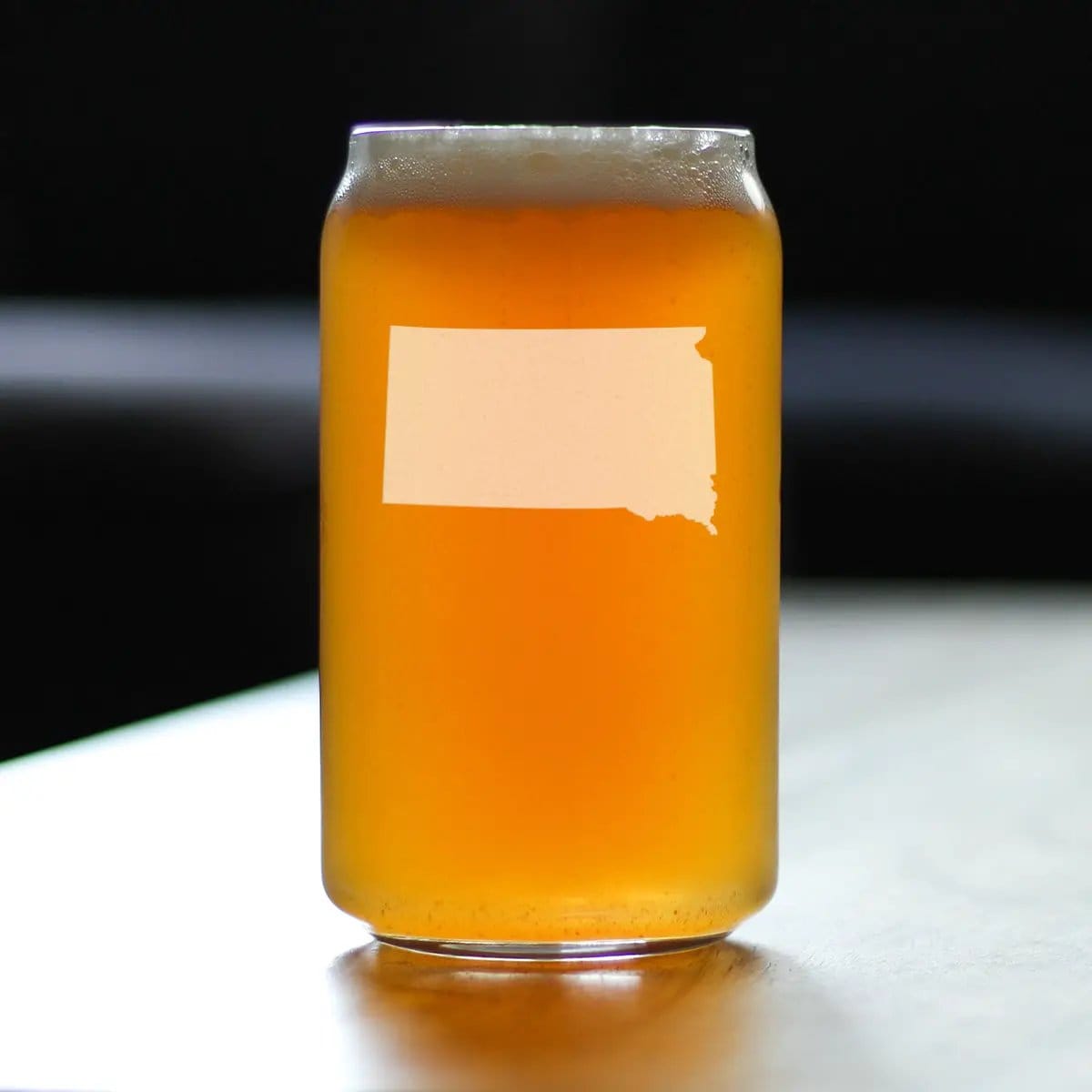 Etched Beer Can Pint Glass | 16 oz | Dishwasher Safe | South Dakota State Outline