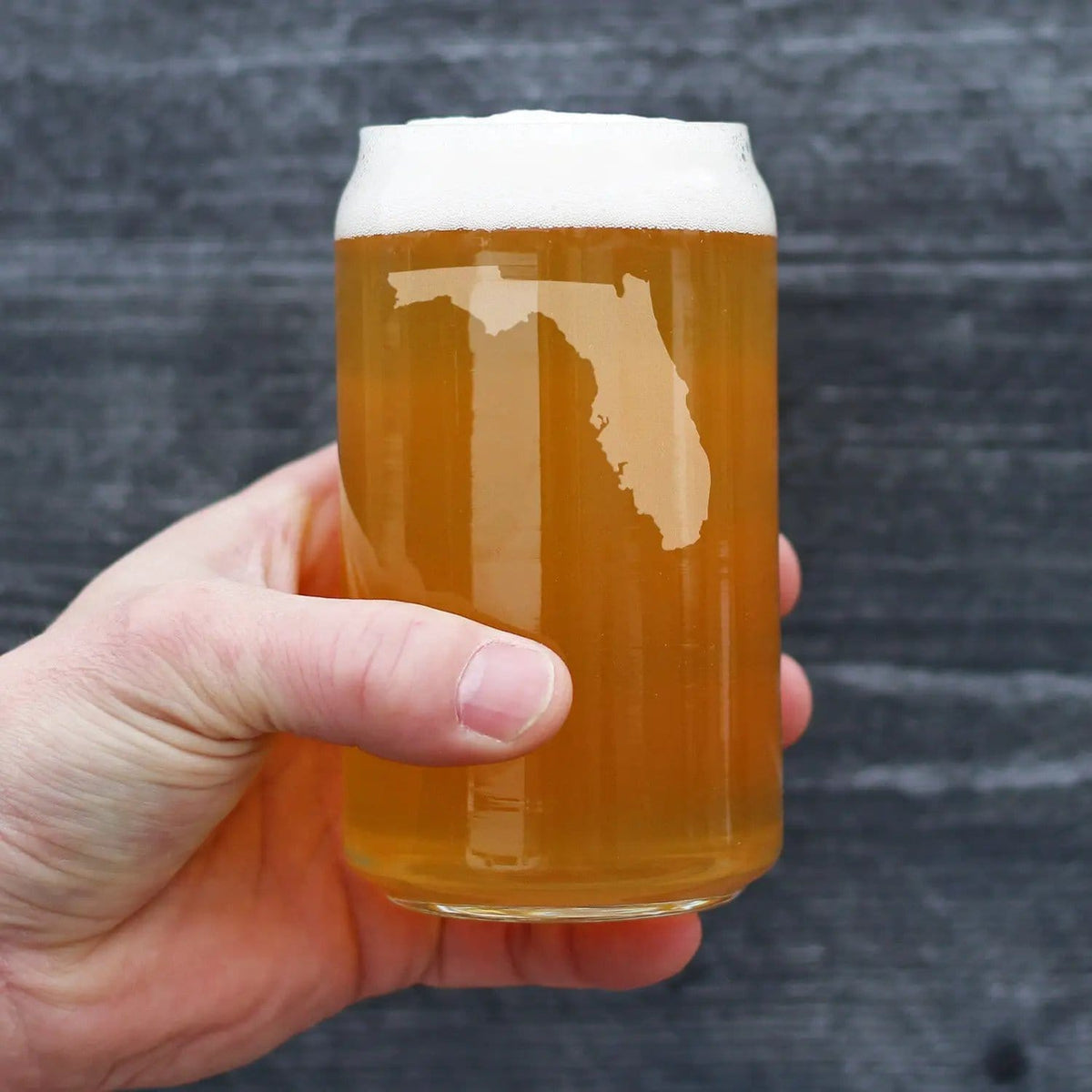 Etched Beer Can Pint Glass | 16 oz | Dishwasher Safe | Florida State Outline