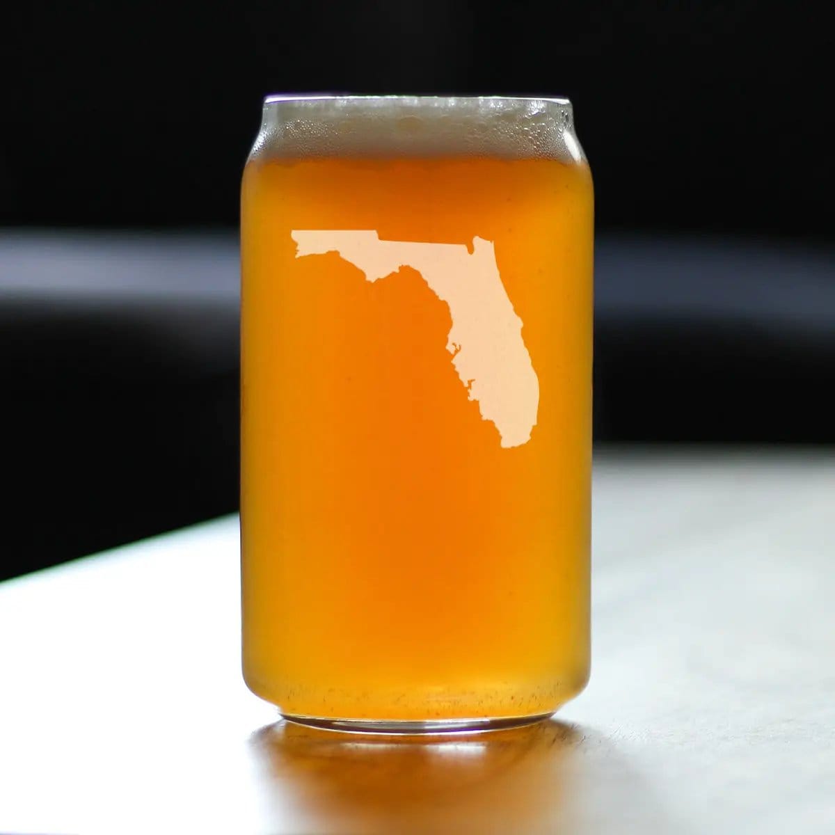 Etched Beer Can Pint Glass | 16 oz | Dishwasher Safe | Florida State Outline