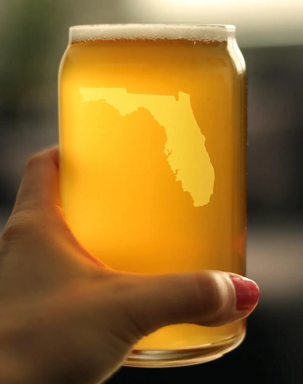 Etched Beer Can Pint Glass | 16 oz | Dishwasher Safe | Florida State Outline