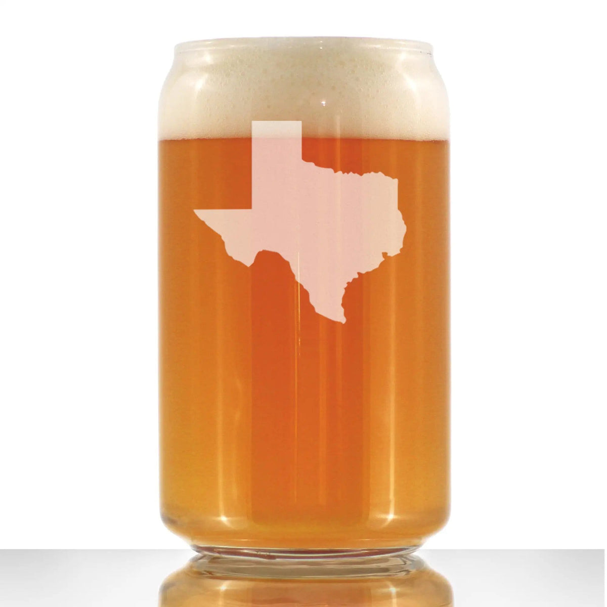 Etched Beer Can Pint Glass | 16 oz | Dishwasher Safe | Texas State Outline