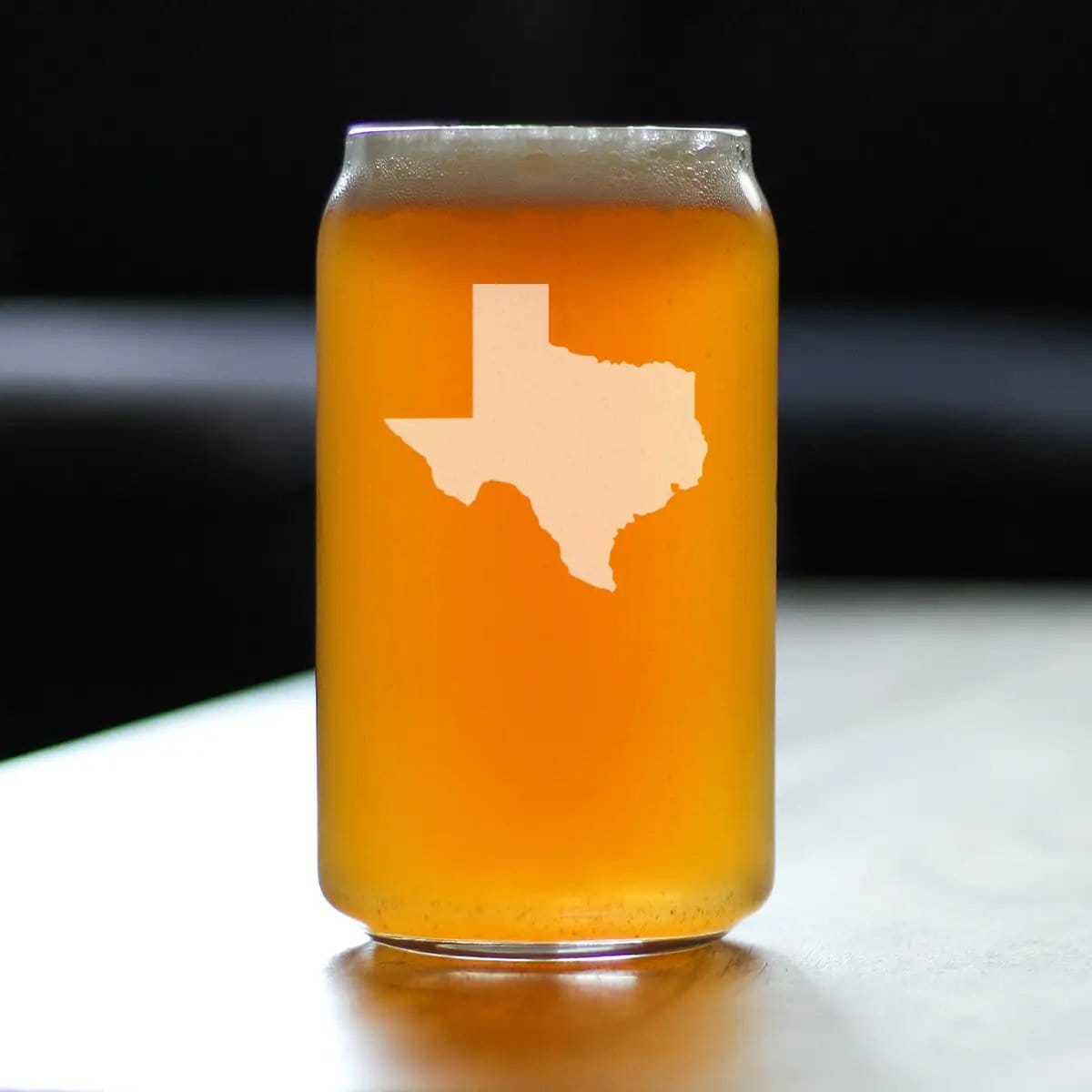 Etched Beer Can Pint Glass | 16 oz | Dishwasher Safe | Texas State Outline