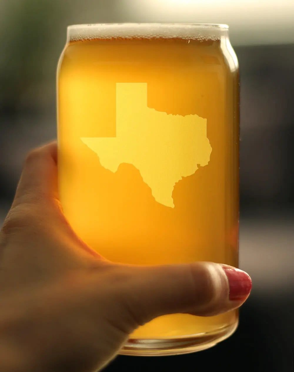 Etched Beer Can Pint Glass | 16 oz | Dishwasher Safe | Texas State Outline