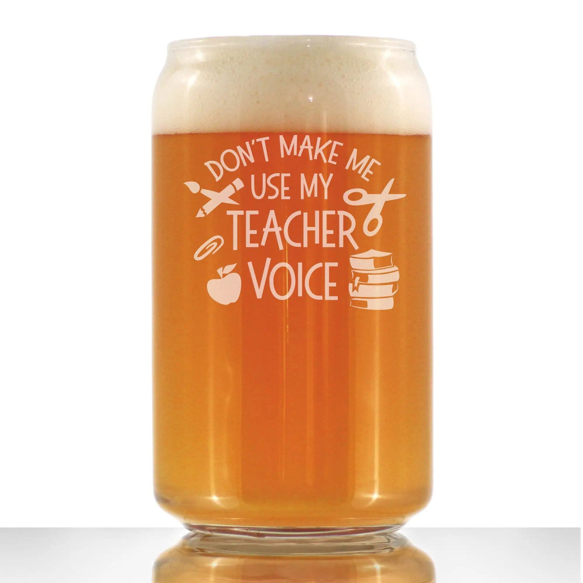 Etched Beer Can Pint Glass | 16 oz | Dishwasher Safe | Teacher Voice