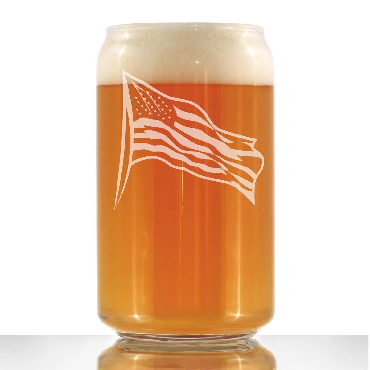 Etched Beer Can Pint Glass | 16 oz | Dishwasher Safe | American Flag