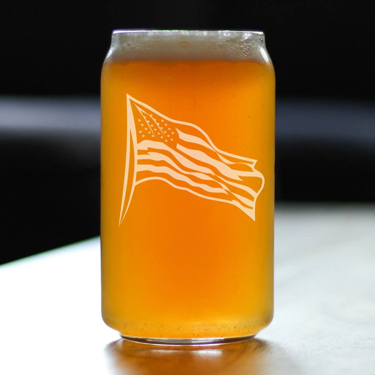 Etched Beer Can Pint Glass | 16 oz | Dishwasher Safe | American Flag