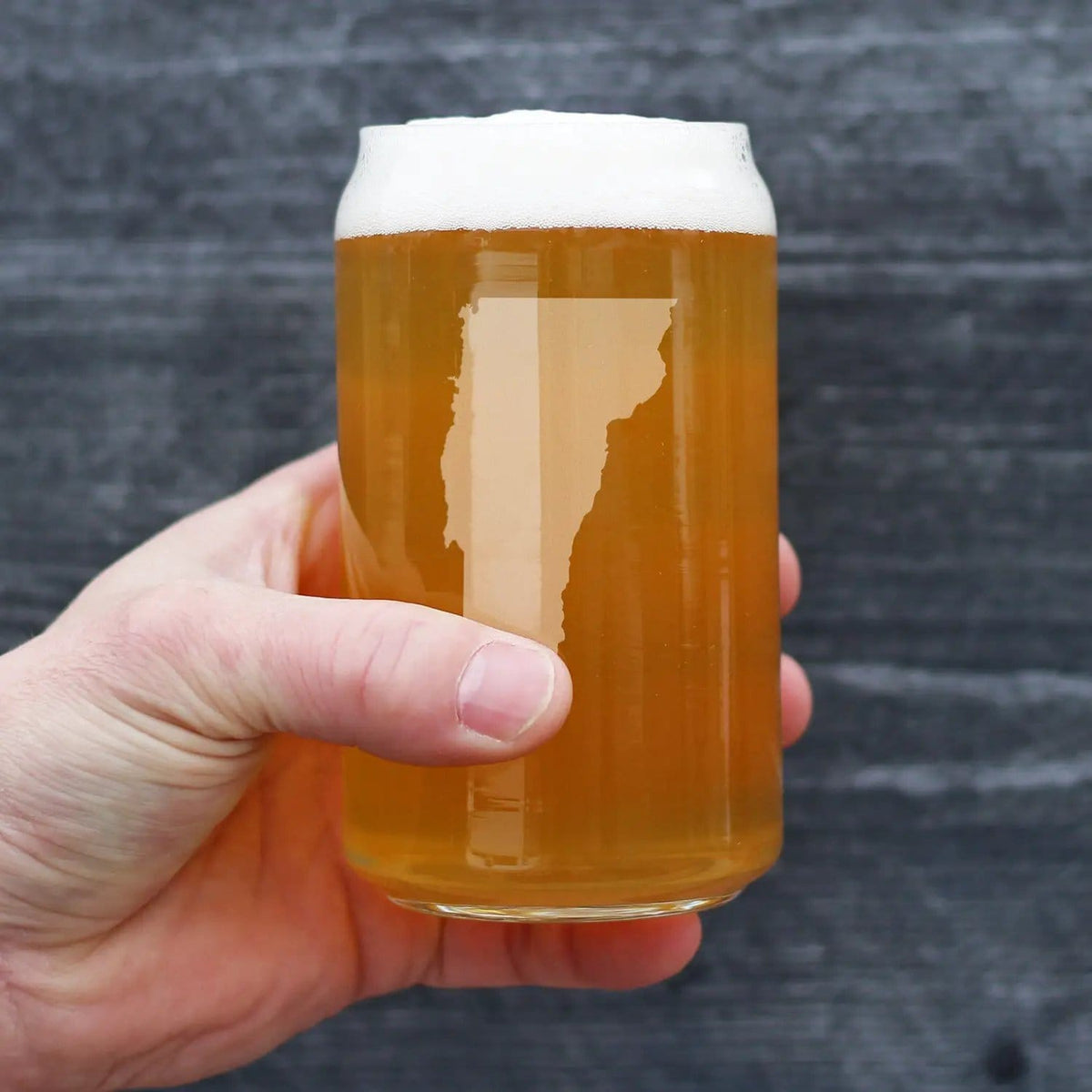 Etched Beer Can Pint Glass | 16 oz | Dishwasher Safe | Vermont State Outline