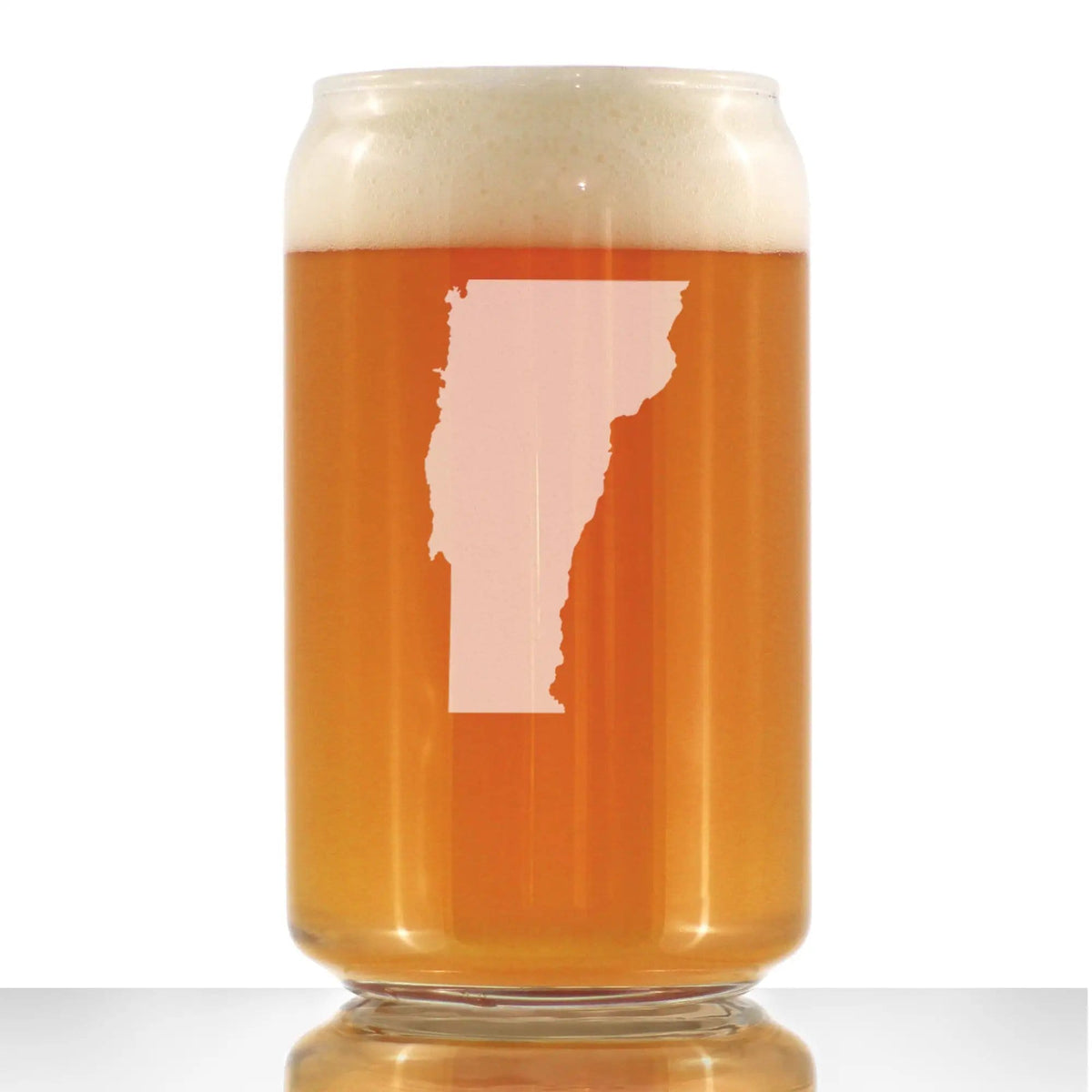 Etched Beer Can Pint Glass | 16 oz | Dishwasher Safe | Vermont State Outline