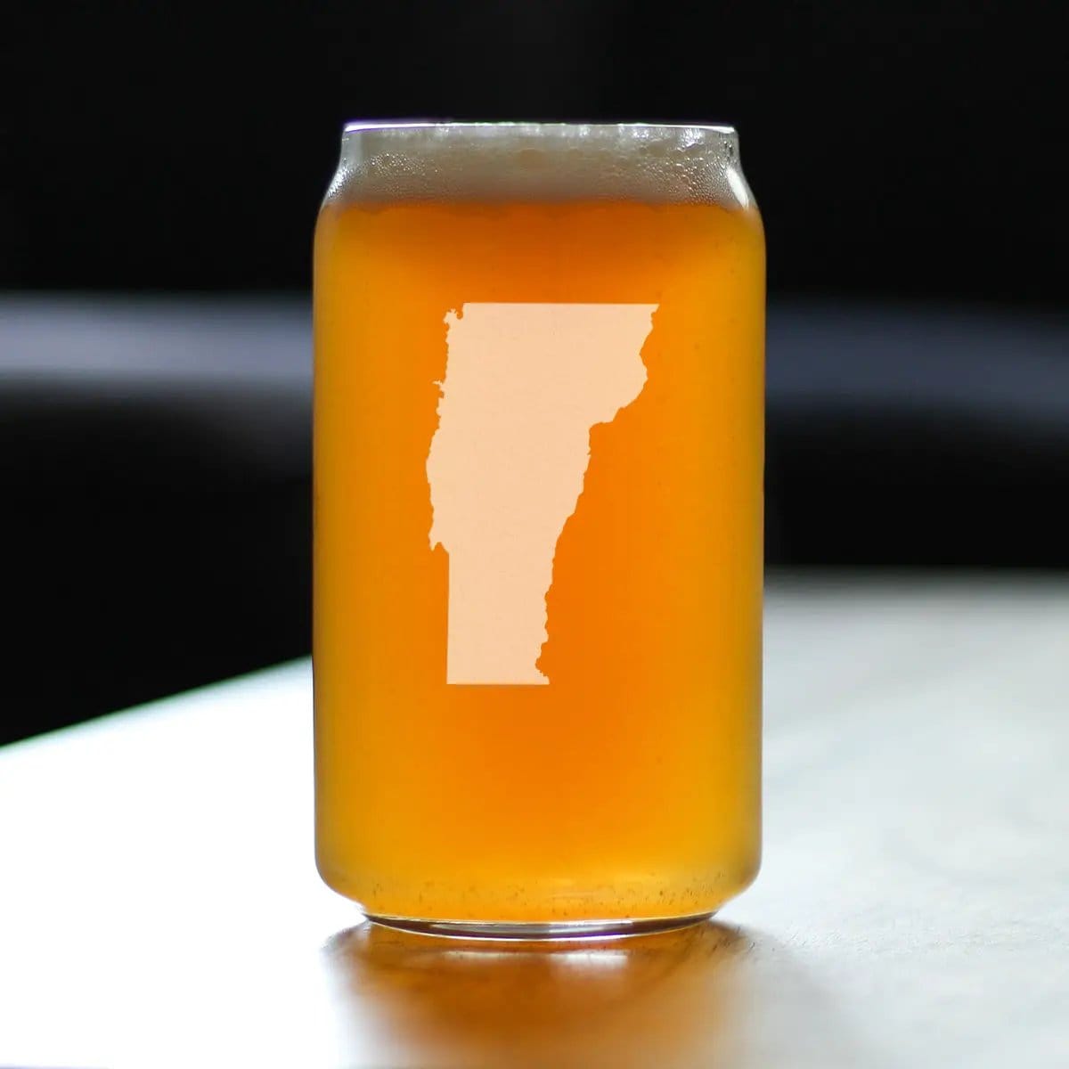 Etched Beer Can Pint Glass | 16 oz | Dishwasher Safe | Vermont State Outline