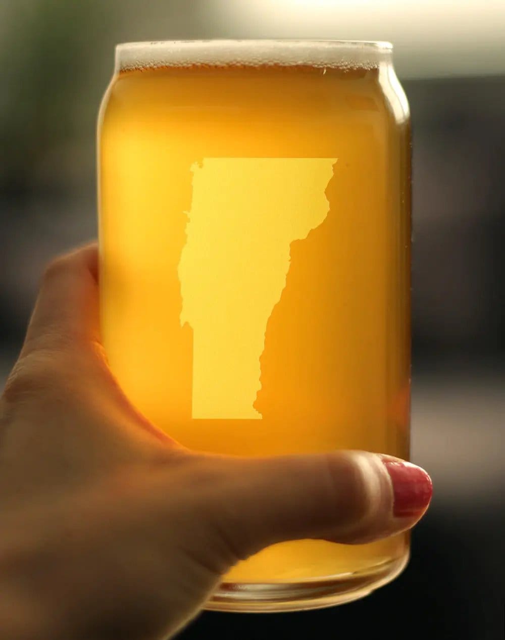 Etched Beer Can Pint Glass | 16 oz | Dishwasher Safe | Vermont State Outline