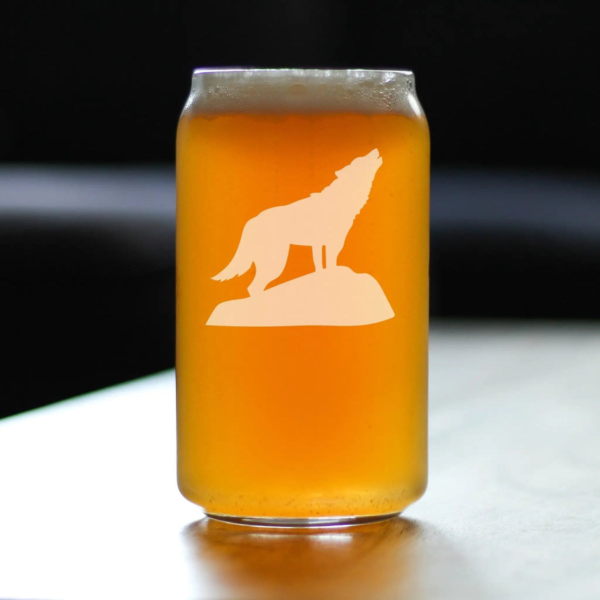 Etched Beer Can Pint Glass | 16 oz | Dishwasher Safe | Wolf