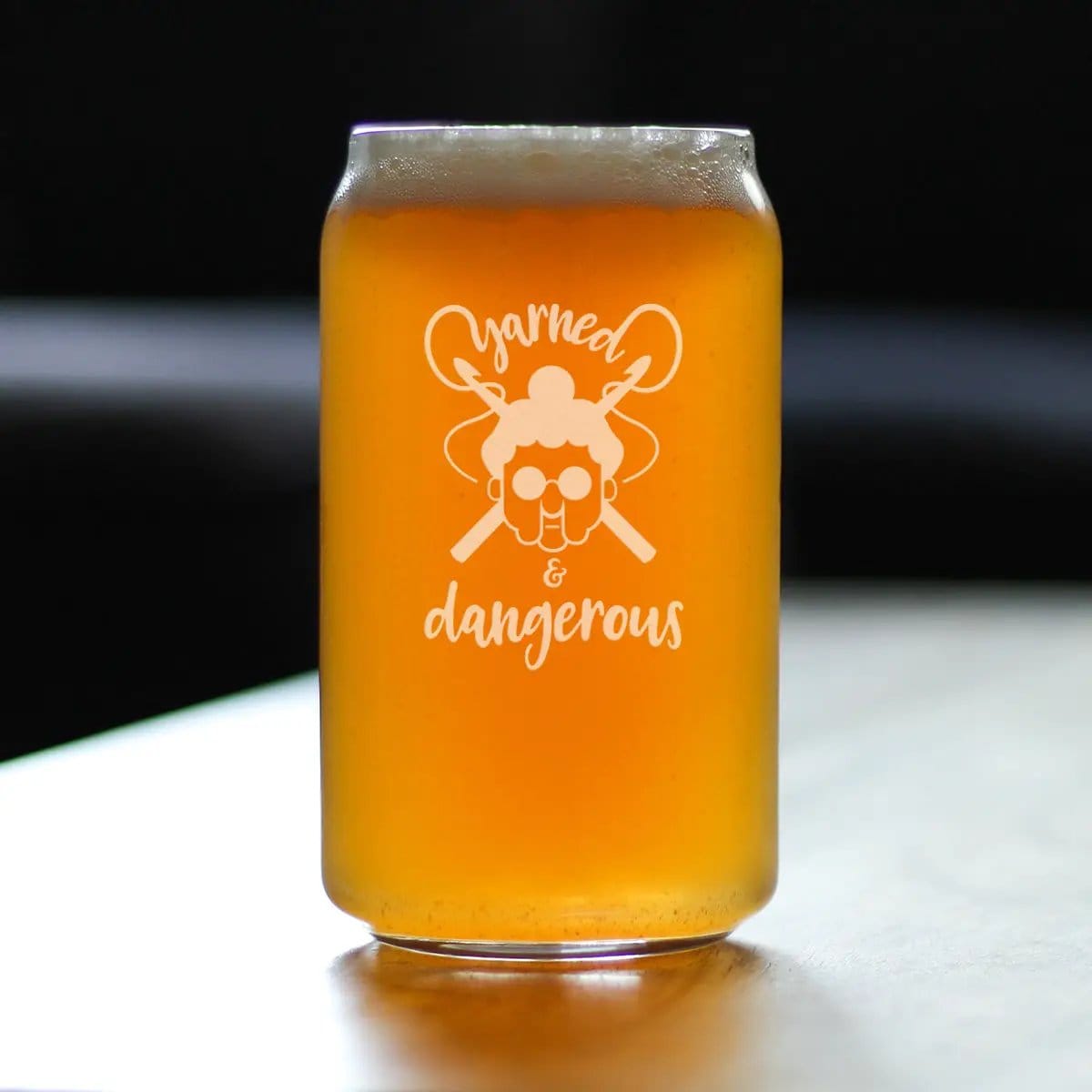 Etched Beer Can Pint Glass | 16 oz | Dishwasher Safe | Yarned & Dangerous