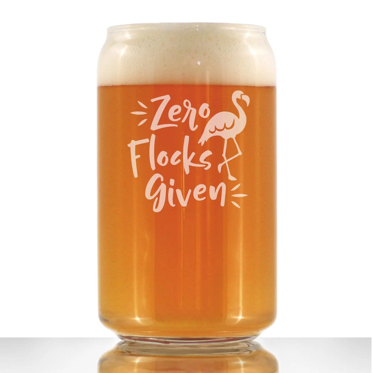Etched Beer Can Pint Glass | 16 oz | Dishwasher Safe | Zero Flocks Given - Funny Flamingo