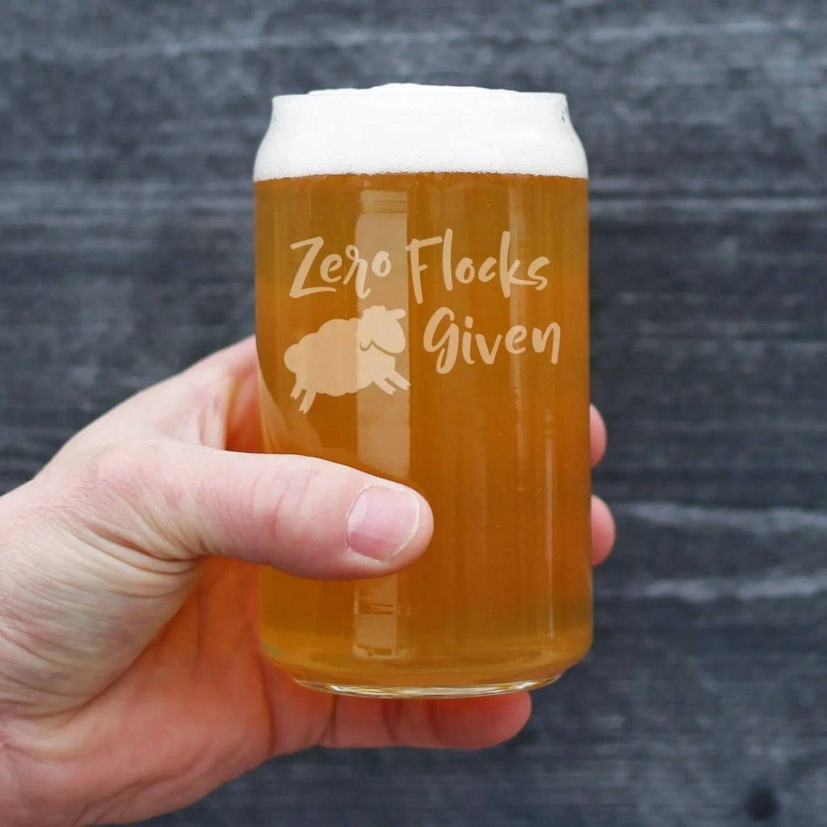Etched Beer Can Pint Glass | 16 oz | Dishwasher Safe | Zero Flocks Given Sheep