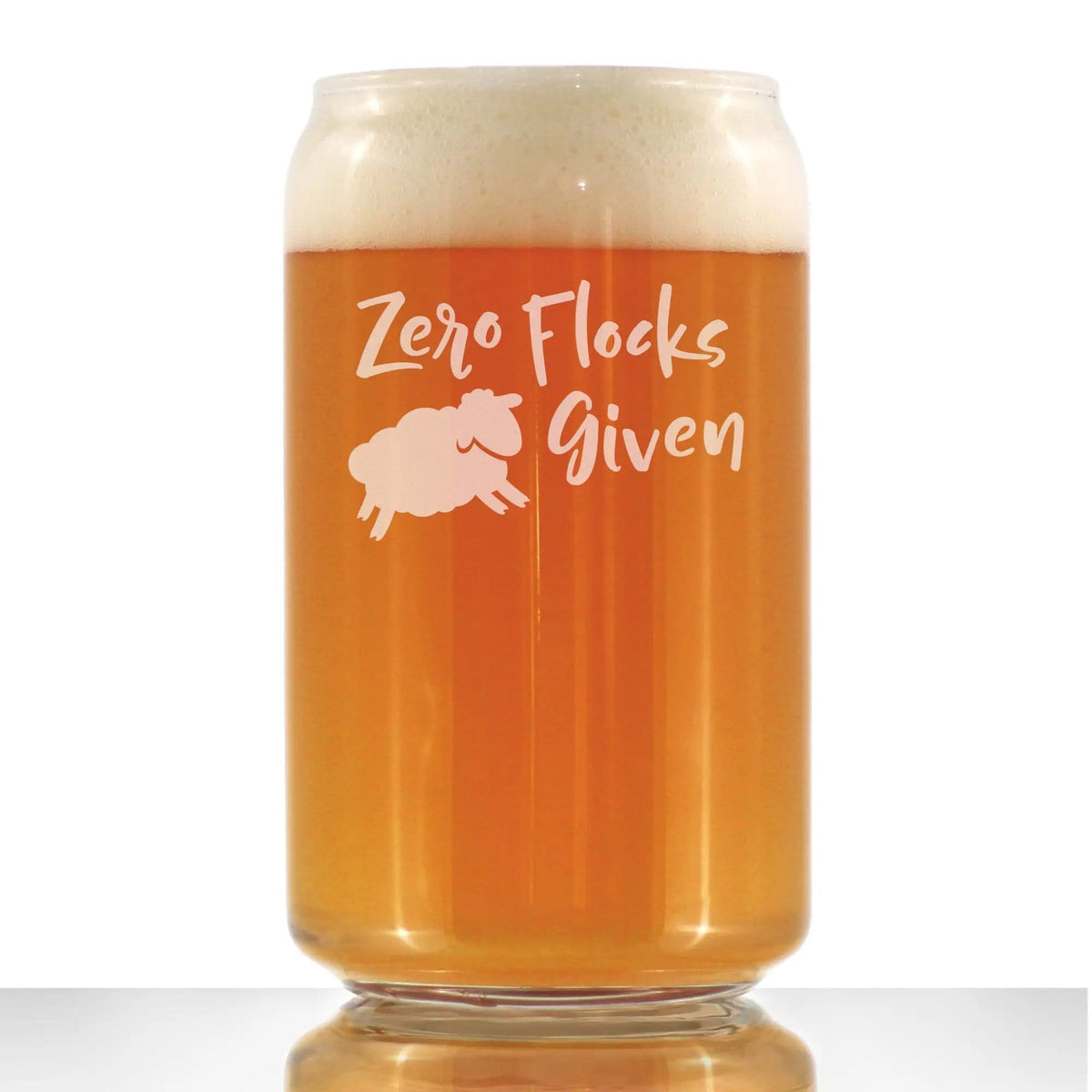 Etched Beer Can Pint Glass | 16 oz | Dishwasher Safe | Zero Flocks Given Sheep