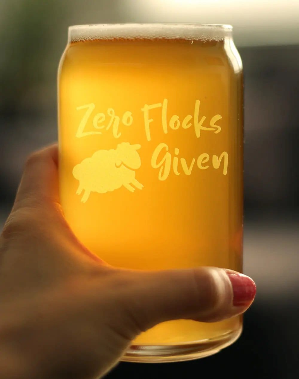 Etched Beer Can Pint Glass | 16 oz | Dishwasher Safe | Zero Flocks Given Sheep