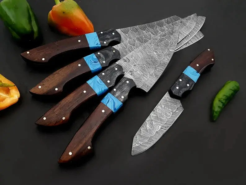 Best Chef Knives Sets – 13" Handmade Damascus Steel Kitchen Knife with Wenge Resin Handle & Leather Sheath from PriceLows™