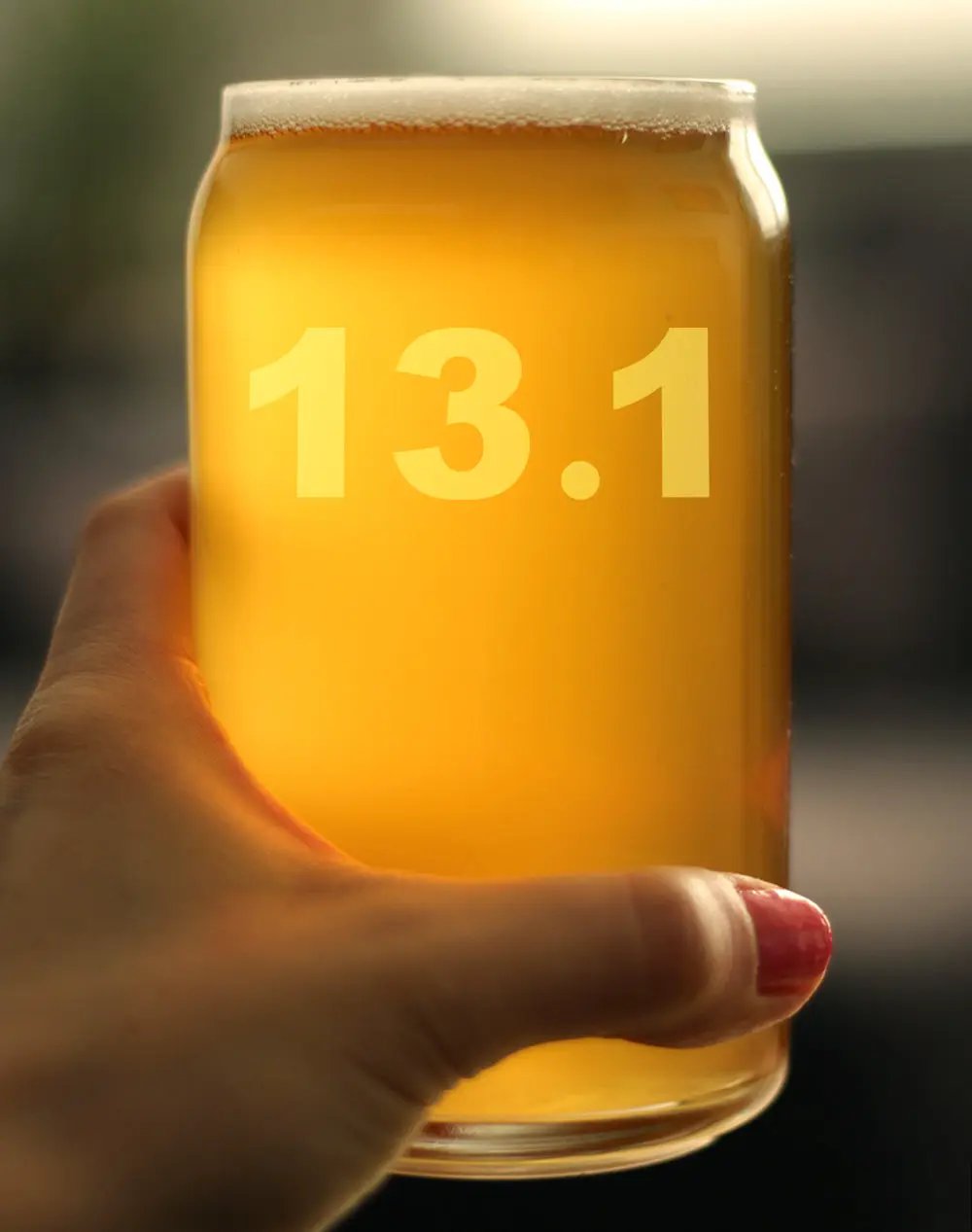 Beer Can Pint Glass | 16 Oz Hand Etched | Dishwasher Safe | Half Marathon Gift