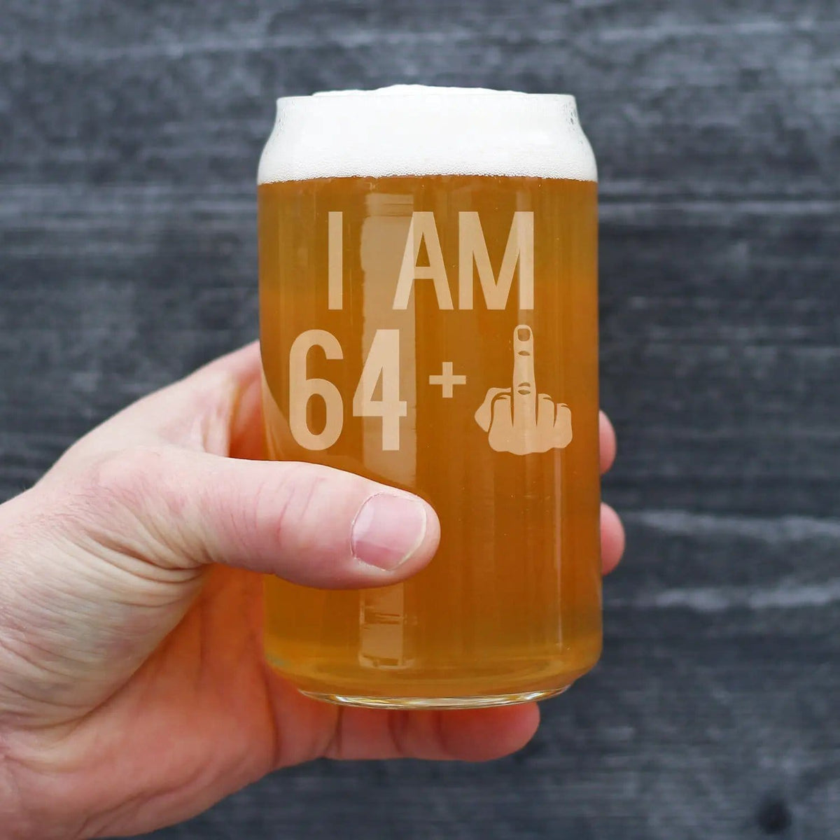 Etched Beer Can Pint Glass | 16 oz | Dishwasher Safe | 64 + 1 Middle Finger