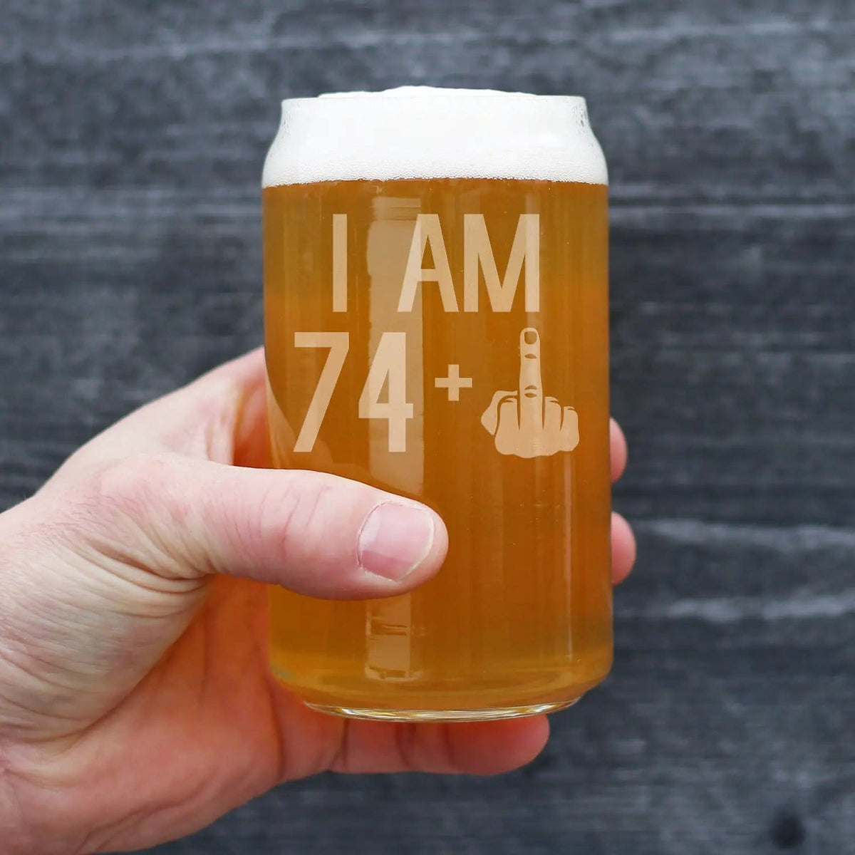 Etched Beer Can Pint Glass | 16 oz | Dishwasher Safe | 74 + 1 Middle Finger
