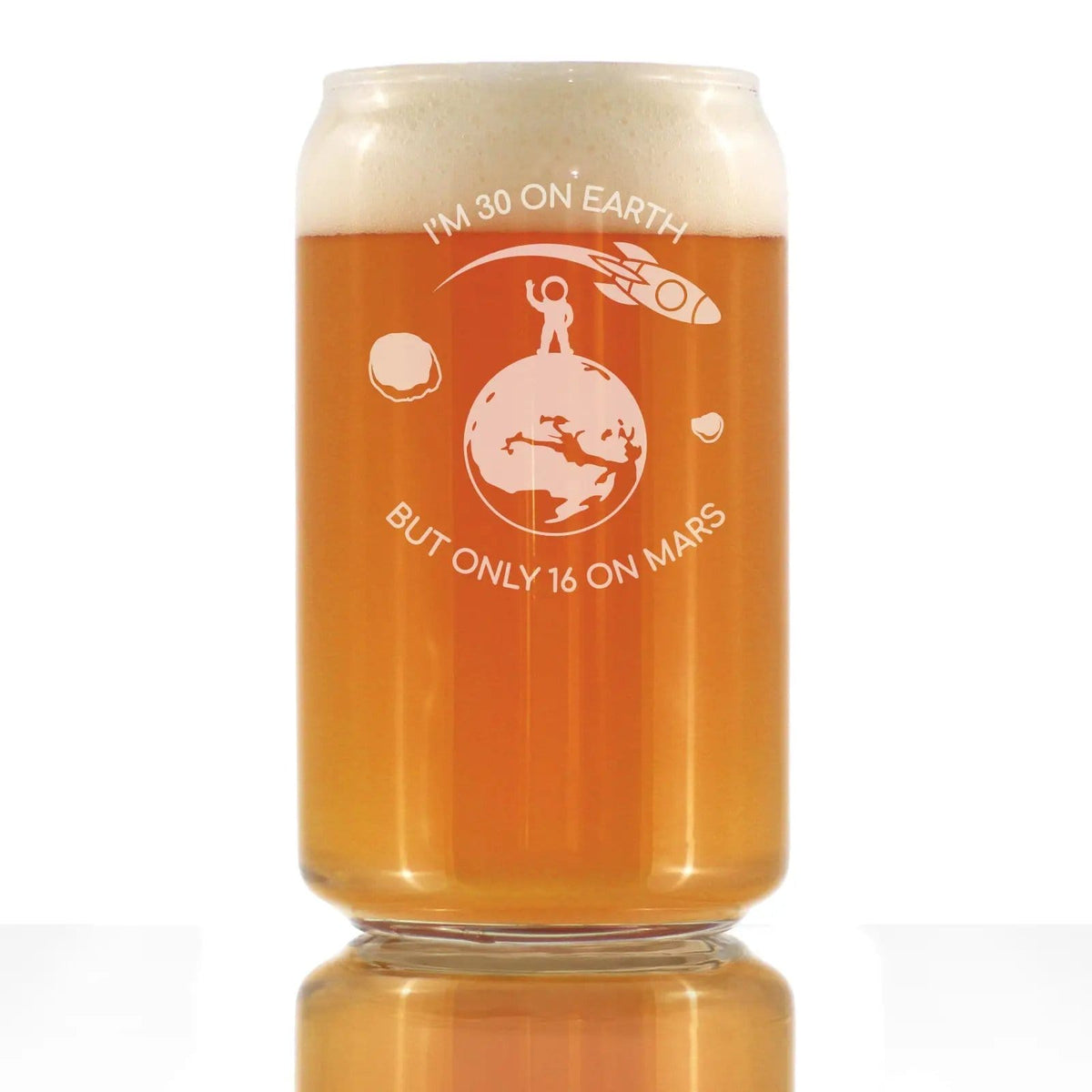 Etched Beer Can Pint Glass | 16 oz | Dishwasher Safe | Age on Mars 30