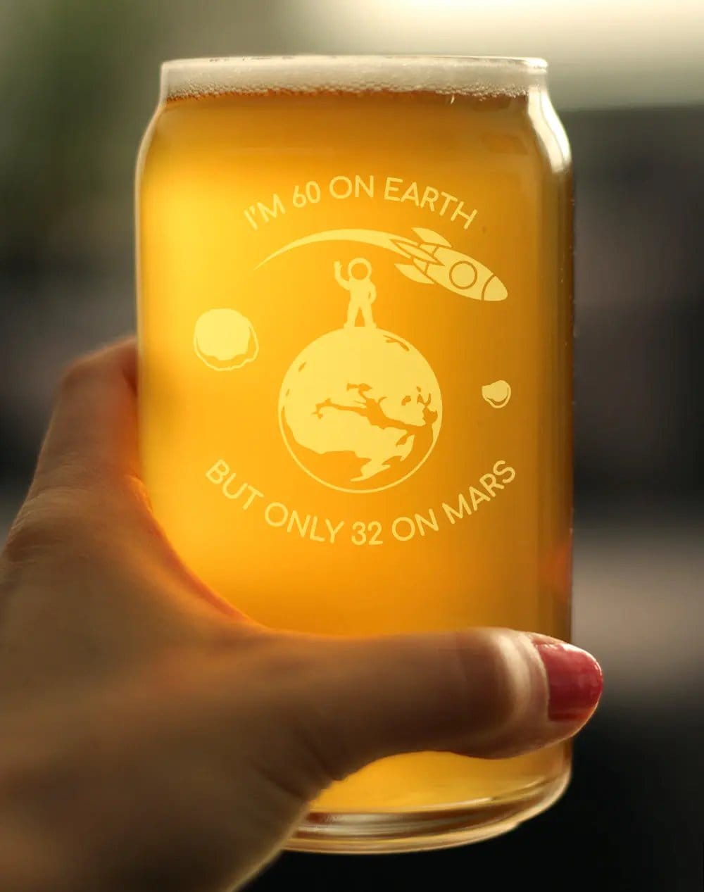 Etched Beer Can Pint Glass | 16 oz | Dishwasher Safe | Age on Mars 60