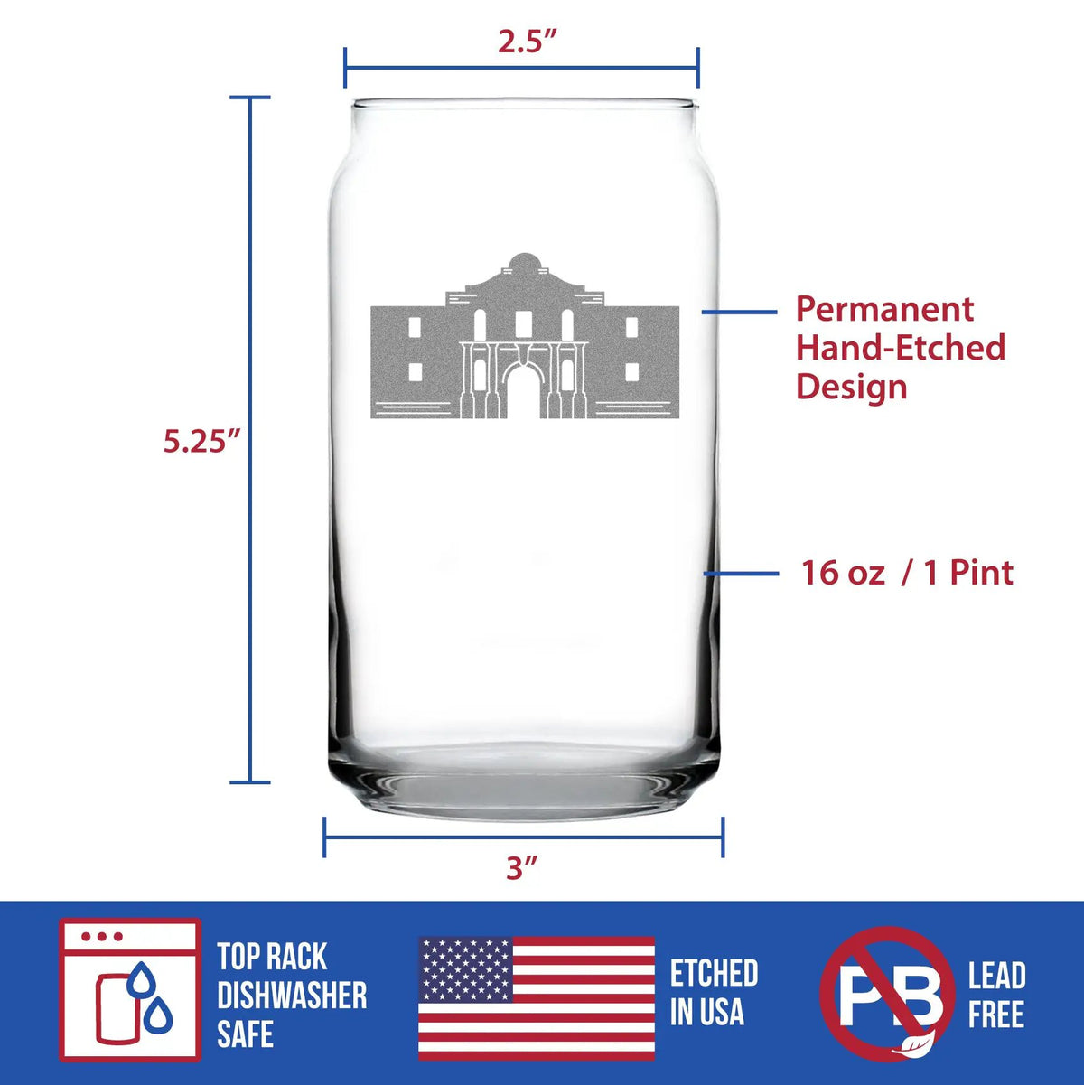 Beer Can Pint Glass | Hand Etched Details | Dishwasher Safe | 16 Oz