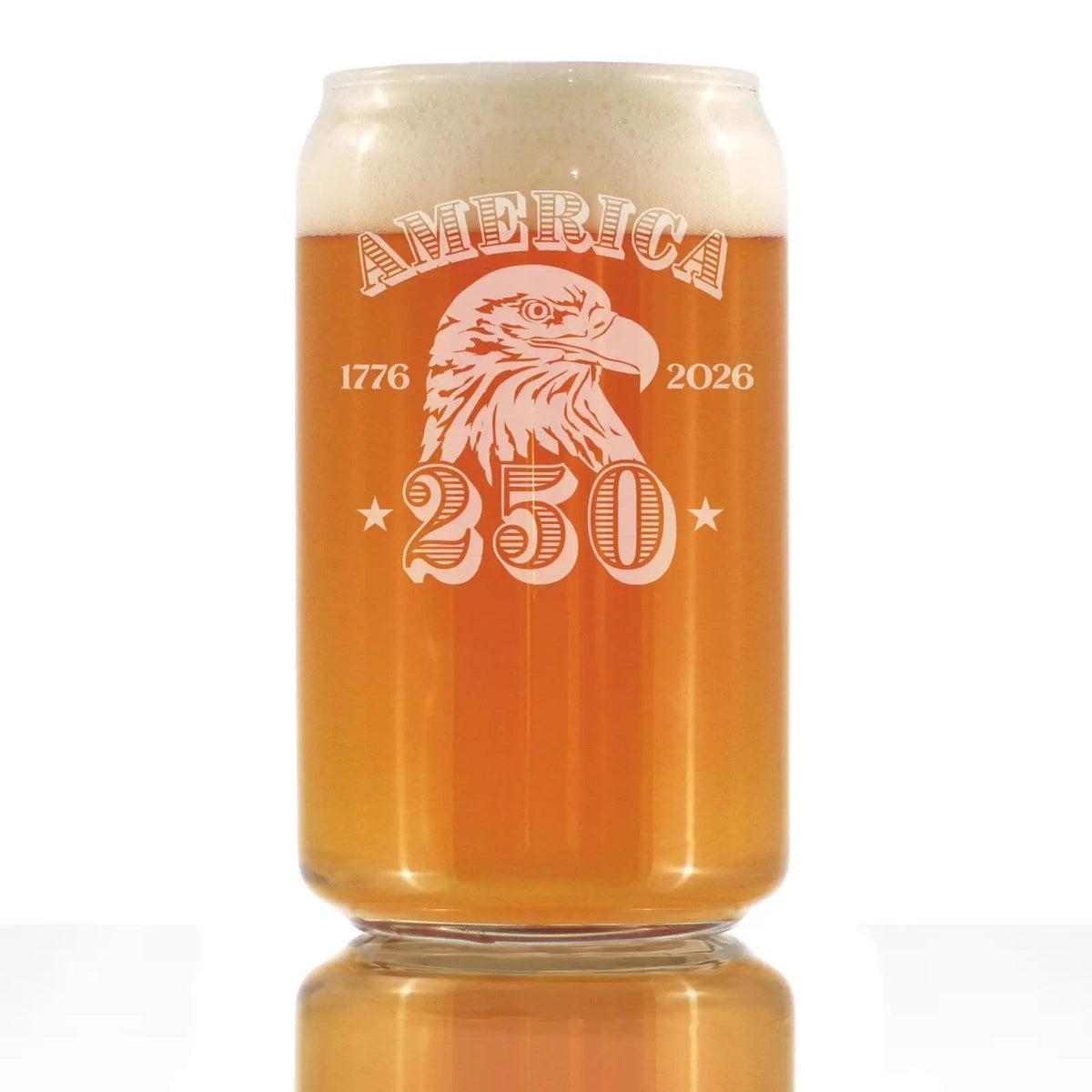 Etched Beer Can Pint Glass | 16 oz | Dishwasher Safe | America's 250th Anniversary Engraved