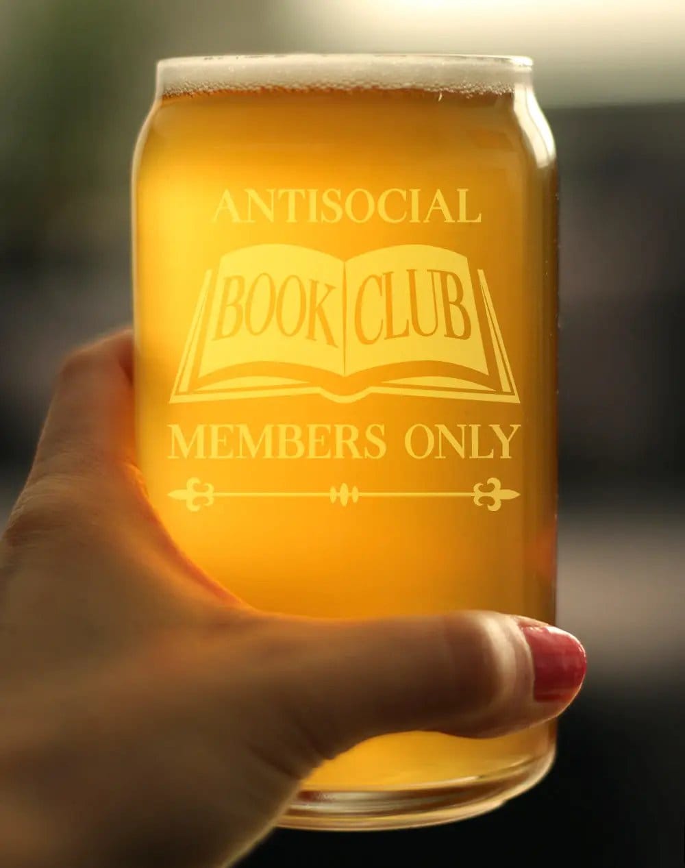 Etched Beer Can Pint Glass | 16 oz | Dishwasher Safe | Antisocial Book Club Engraved