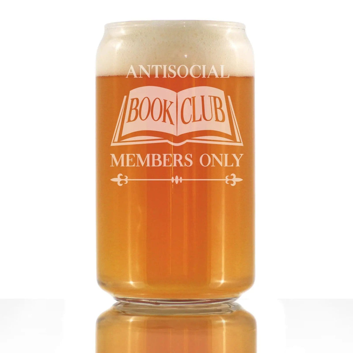 Etched Beer Can Pint Glass | 16 oz | Dishwasher Safe | Antisocial Book Club Engraved