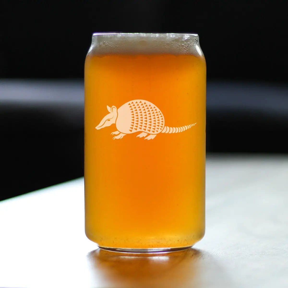 Etched Beer Can Pint Glass | 16 oz | Dishwasher Safe | Armadillo Engraved