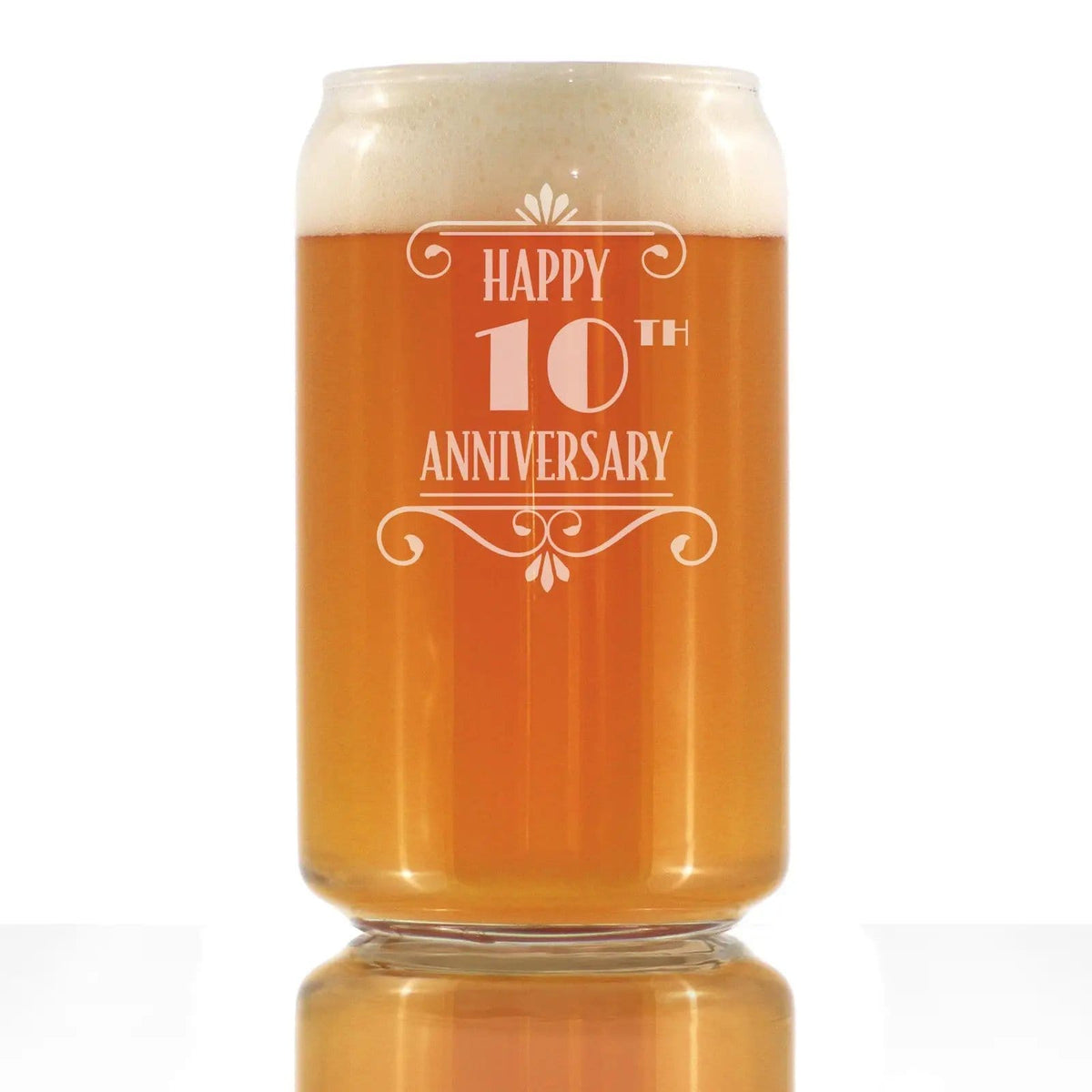 Etched Beer Can Pint Glass | 16 oz | Dishwasher Safe | Happy 10th Anniversary Engraved