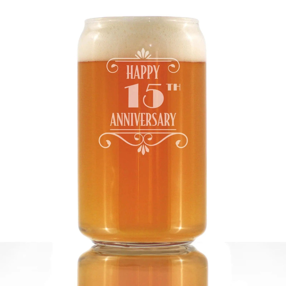 Etched Beer Can Pint Glass | 16 oz | Dishwasher Safe | Happy 15th Anniversary Engraved