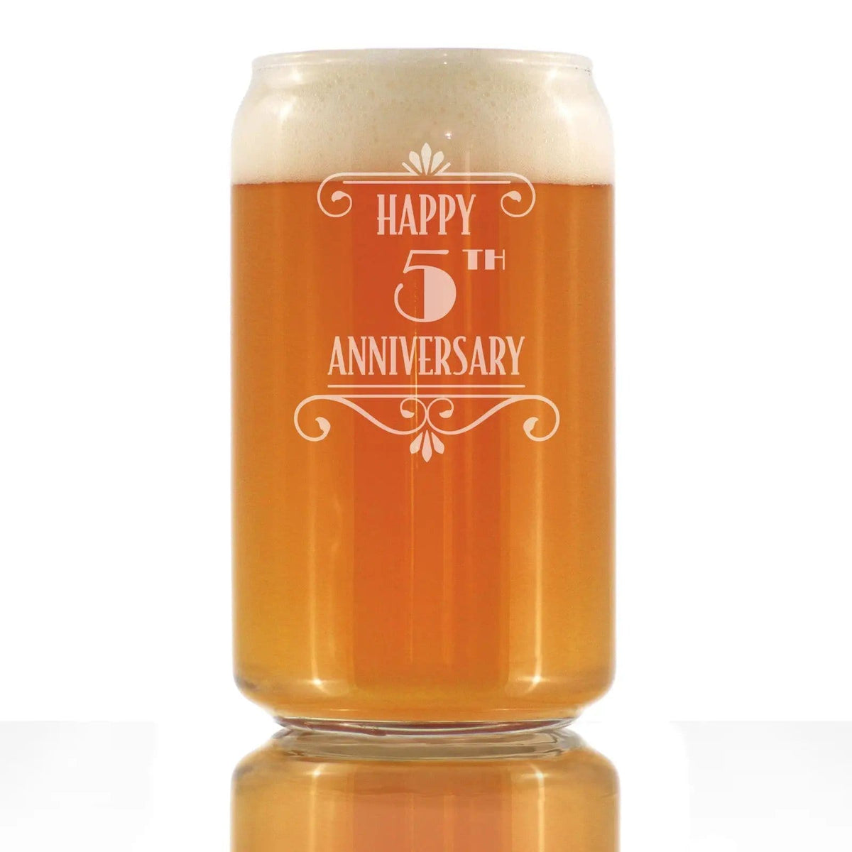 Etched Beer Can Pint Glass | 16 oz | Dishwasher Safe | Happy 5th Anniversary Engraved