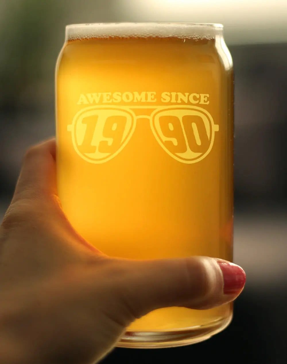 Etched Beer Can Pint Glass | 16 oz | Dishwasher Safe | Awesome Since 1990 Engraved